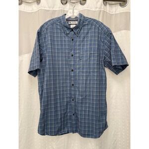Columbia Mens Blue Plaid Short Sleeve Button Down Shirt Large Cotton